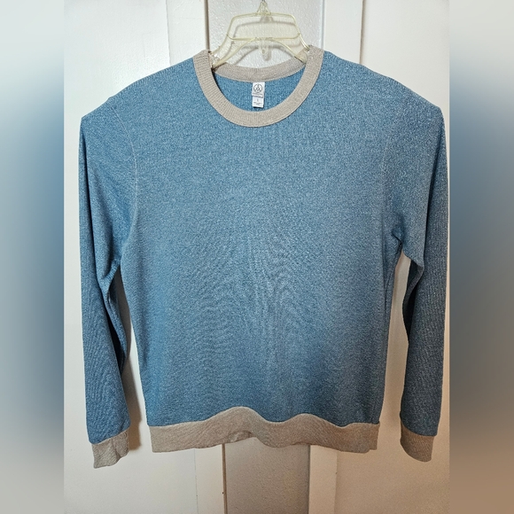 Alternative Earth Blue Crewneck Sweatshirt L Gray Trim Cotton Blend - Picture 1 of 10